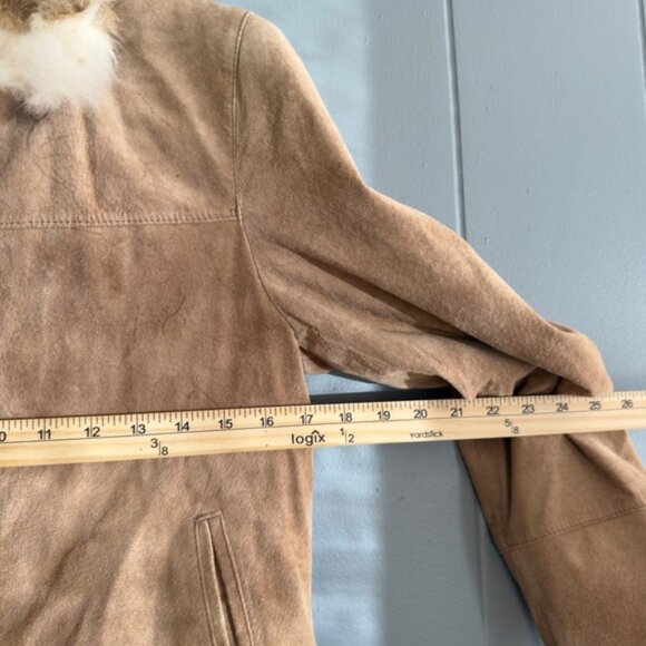 Vintage Suede Fur Trim Jacket Rabbit Collar Cuffs Y2K Mob Wife Boho Chic Medium - Picture 11 of 12